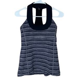 Lululemon Scoop Neck Tank Top Shelf Bra Black Stripes Galore Gray Size 6